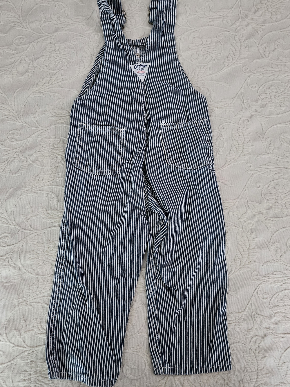 OshKosh B'gosh Blue & White Striped Kids Overalls - Picture 6 of 9